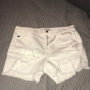 High rise white jean shorts